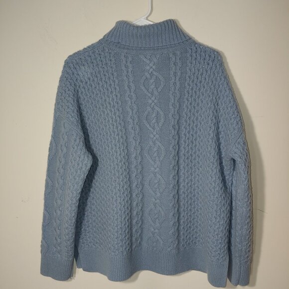 Nordstrom Signature Cashmere Turtleneck Cable Knit Sweater S Baby Blue - Picture 7 of 7